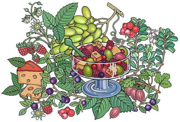 Frutas, bayas, dulces ilustración dibujada a mano — Vector de stock