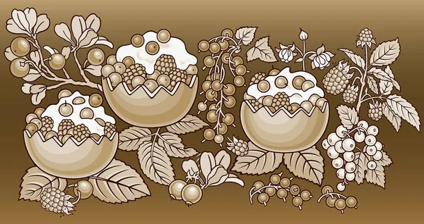 Dulces, bayas, frutas ilustración dibujada a mano — Vector de stock