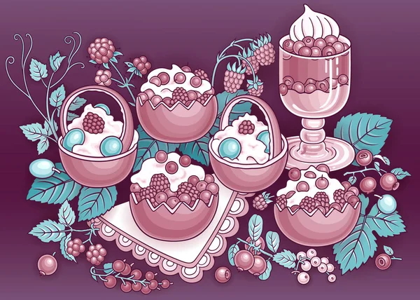Süßigkeiten, Beeren, Früchte handgezeichnete Illustration — Stockvektor
