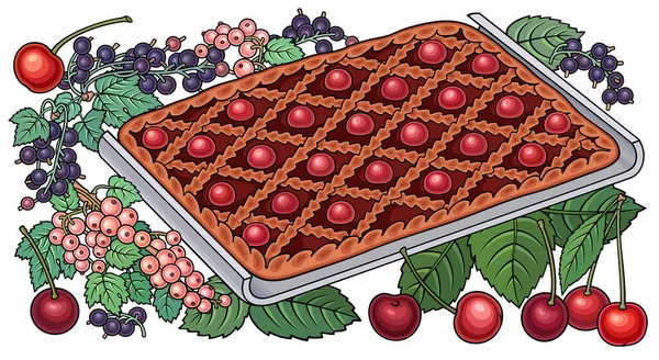 Pastel, bayas, frutas ilustración dibujada a mano — Vector de stock