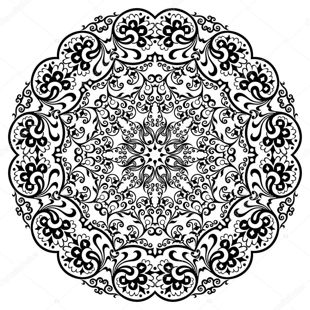 Vector abstract black color decorative floral ethnic ornamental illustration.