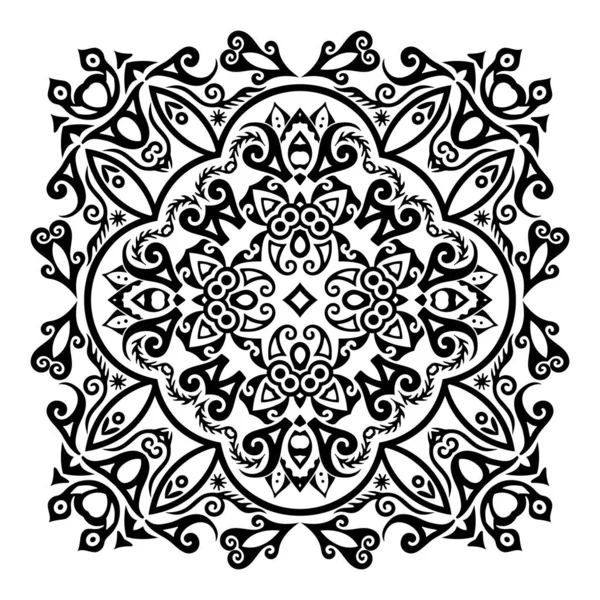 Vektor Abstrakt Svart Färg Dekorativ Blommig Etnisk Prydnad Illustration — Stock vektor
