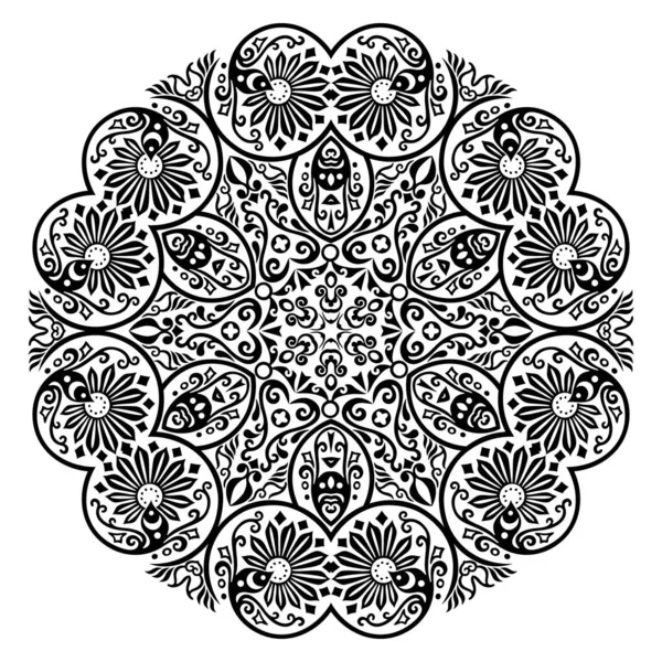 Vector Abstract Black Color Decorative Floral Ethnic Ornamental Illustration — Stock Vector
