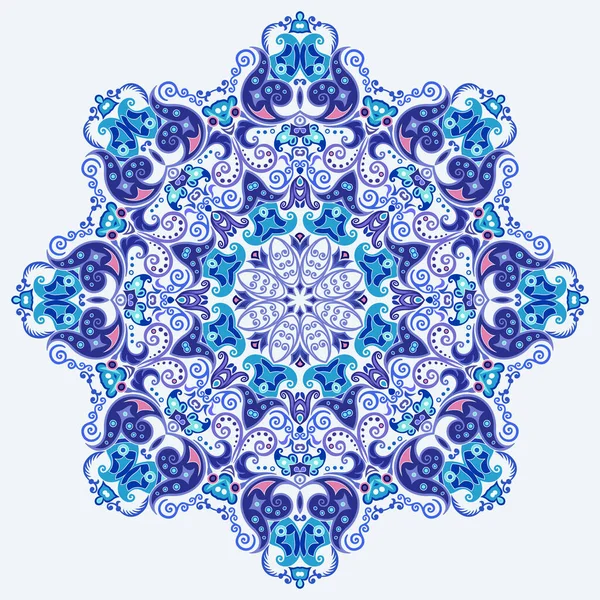 Vector Abstract Blue Decorative Floral Ethnic Ornamental Illustration — Stock Vector