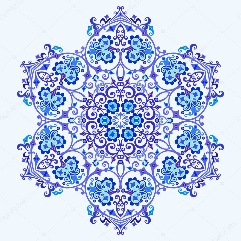 Vector abstract blue decorative floral ethnic ornamental illustration.