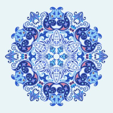 Vektör soyut mavi dekoratif etnik süsleme.