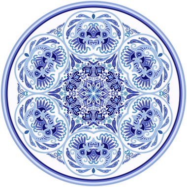 Vektör soyut mavi dekoratif etnik süsleme.