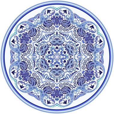 Vektör soyut mavi dekoratif etnik süsleme.