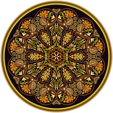 Vektör dekoratif soyut çiçekli yuvarlak illüstrasyon