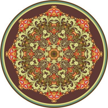 Vektör dekoratif soyut çiçekli yuvarlak illüstrasyon