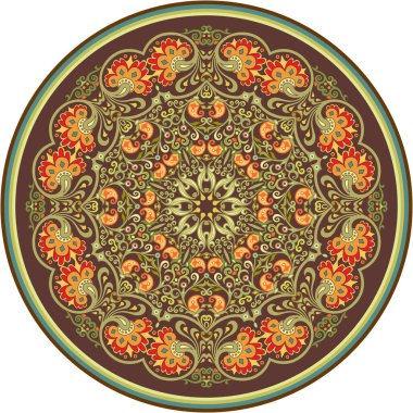 Vektör dekoratif soyut çiçekli yuvarlak illüstrasyon