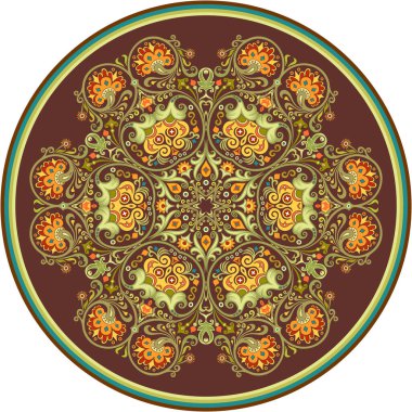 Vektör dekoratif soyut çiçekli yuvarlak illüstrasyon