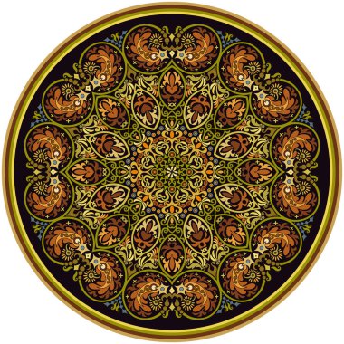 Vektör dekoratif soyut çiçekli yuvarlak illüstrasyon