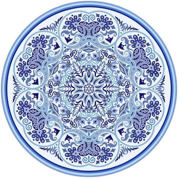 Vektor Abstrakt Blå Dekorativ Blommig Etnisk Prydnad Illustration — Stock vektor
