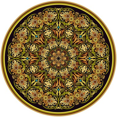 Vektör dekoratif soyut çiçekli yuvarlak illüstrasyon