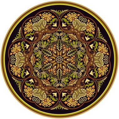 Vektör dekoratif soyut çiçekli yuvarlak illüstrasyon