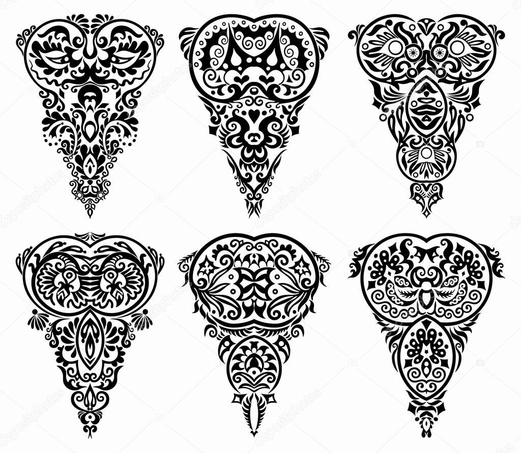 Vector abstract ornamental nature vintage design elements. Set of floral compositions