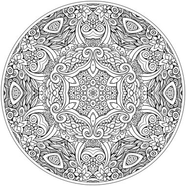 Vektör soyut çiçekli, etnik el çizgili sanat mandala