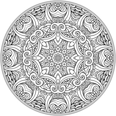 Vektör soyut çiçekli, etnik el çizgili sanat mandala