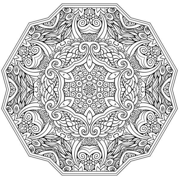 Vector Abstracto Floral Étnico Dibujado Mano Línea Arte Mandala — Archivo Imágenes Vectoriales