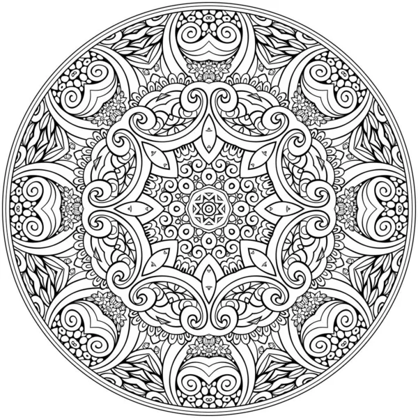Vector Abstract Floral Ethnic Hand Drawn Line Art Mandala — Stock Vector