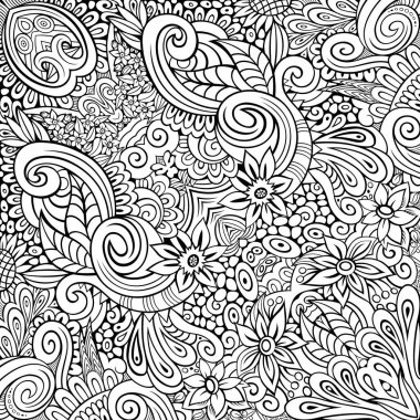 Etnik el çizimi vektör çizgisi kusursuz desen