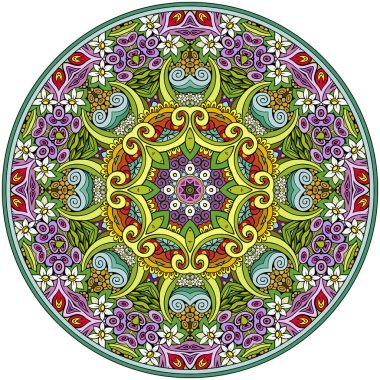 Vektör soyut çiçekli etnik el mandala çizimi