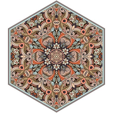 Vektör mozaik el çizimi mandala sekizyüzlü figür