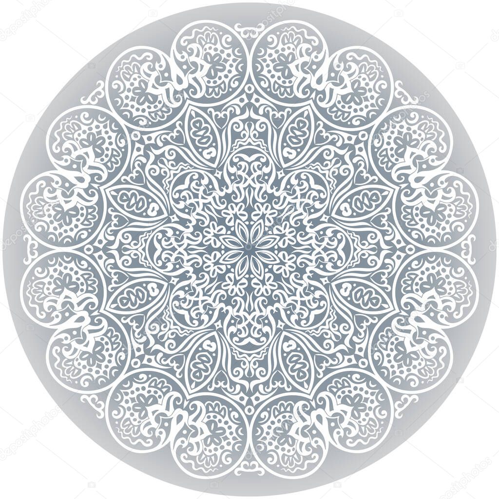 Vector white ethnic round ornamental illustration.