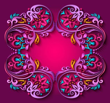 Soyut vektör süslemeli doğa vintage çerçeve.