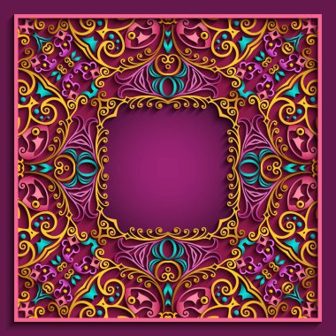 Soyut vektör süslemeli doğa vintage çerçeve.