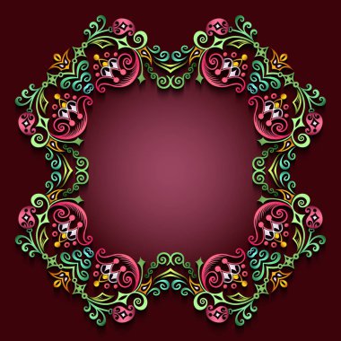 Soyut vektör süslemeli doğa vintage çerçeve.