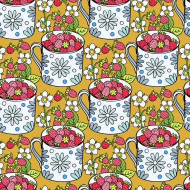 Çilek çizgi filmi el çizimi kusursuz desen