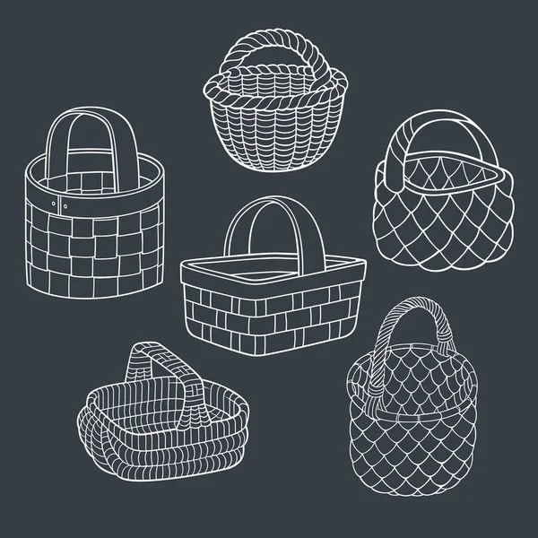 Conjunto de cestas dibujadas a mano vector de dibujos animados — Vector de stock