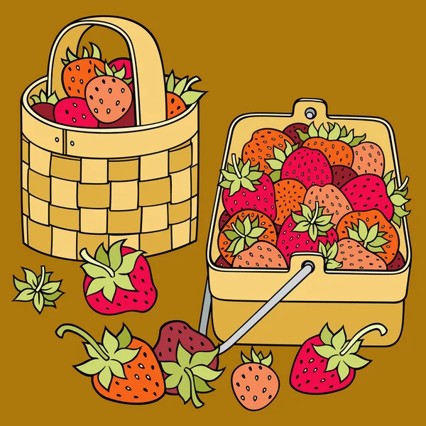 Fresas en cestas ilustración de dibujos animados — Archivo Imágenes Vectoriales