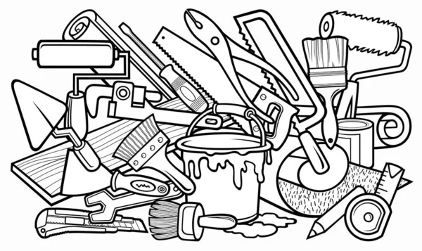 Cartoon doodle hand getrokken huis reparatie illustratie — Stockvector