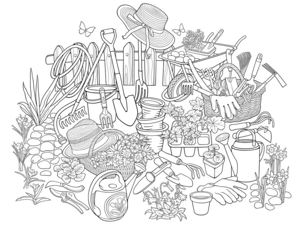Jardinagem mão desenhado vetor doodles ilustração — Vetor de Stock