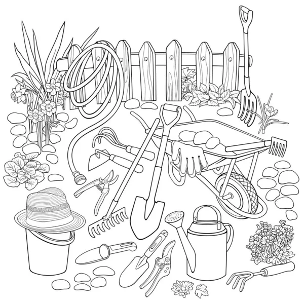 Jardinagem mão desenhado vetor doodles ilustração — Vetor de Stock