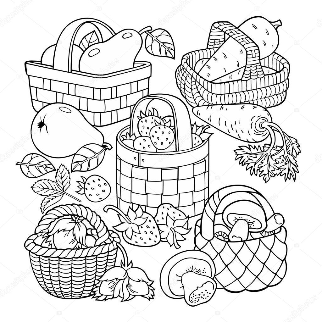 Fruits and vegetables in baskets