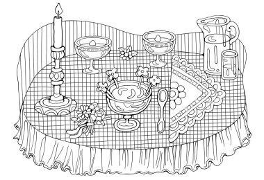 Ev Yemeği kabataslak vektör çizimi.