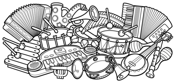 Cartoon kids cute doodles musical instruments — Stock Vector