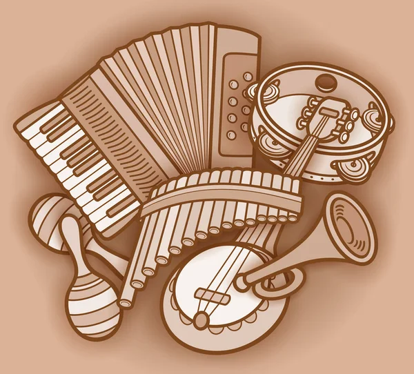Мультяшні діти милі каракулі музичні інструменти — стоковий вектор