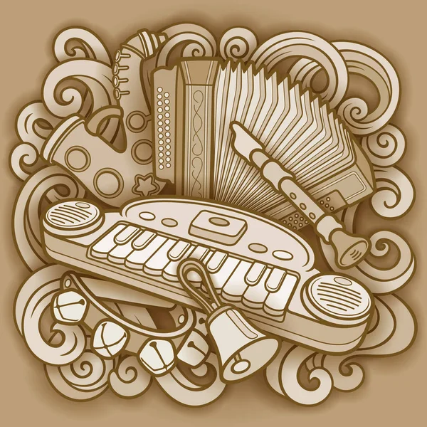Desenhos animados crianças bonito doodles instrumentos musicais — Vetor de Stock