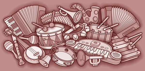 Cartoon kids cute doodles musical instruments — Stock Vector