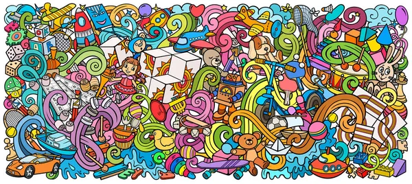 Dessin animé mignon gribouillis enfants jouets illustration — Image vectorielle