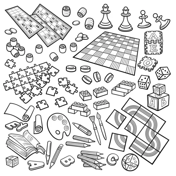 Cartoon Doodles handgezeichnete Kinder Spielzeug-Objekte Set. — Stockvektor