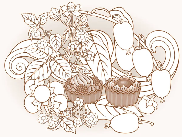 Süßigkeiten, Beeren, Früchte handgezeichnete Illustration — Stockvektor