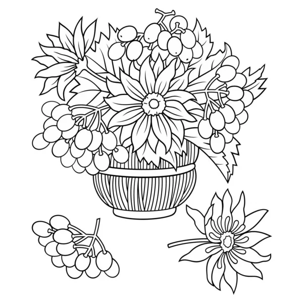 Blumenstrauß, Beeren Doodles Illustration — Stockvektor