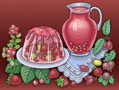 Şekerler, böğürtlenler, meyveler, içecekler