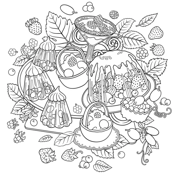 Süßigkeiten, Beeren, Früchte, Getränke Illustration — Stockvektor